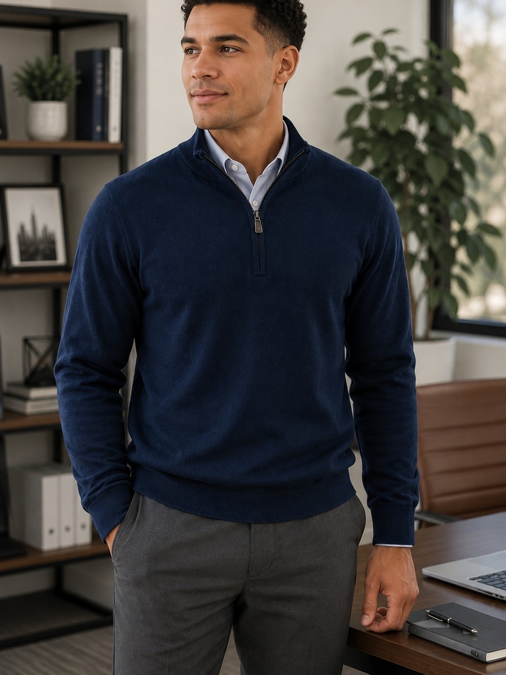 Jos A Bank Traveler Mens XXL Navy 100% Merino Wool Quarter Zip Sweater Pullover